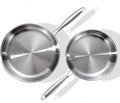 DELARLO Tri-Ply Stainless Steel Pan, 18/10 Frying Pan, Oven Safe Up to 600°F, Nontoxic Cookware, Compatible with All Cooktops Skillet, Durable, Fast Even Heat Fry Pan,10+12 inch Pan