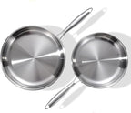 DELARLO Tri-Ply Stainless Steel Pan, 18/10 Frying Pan, Oven Safe Up to 600°F, Nontoxic Cookware, Compatible with All Cooktops Skillet, Durable, Fast Even Heat Fry Pan,10+12 inch Pan