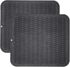 ZLR 2 Pcs Large Silicone Dish Drying Mat (16" x 18") - XL Heavy Duty Drainboard Mat for Pots, Pans & Family Loads - Heat Resistant Trivet & Counter Protector, Easy Clean (Black)