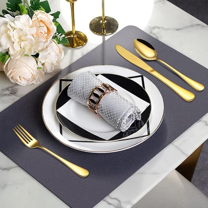 Gold Silverware Flatware Set for 8, 40 Piece Stainless Steel Cutlery Set With Titanium Golden Plated, Tableware Kitchen Utensil Include Spoons, Forks, Knives, Mirror Polished, Dishwasher Safe