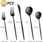 30-Pieces Utensil Set Flatware Set, Black Silverware Set for 6,Tableware Fine Dining Include Knives Forks and Spoons,Circular Fine Handle Cutlery Decorate Wedding Mirror Polished,Dishwasher