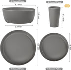 EI 24pcs Wheat Straw Dinnerware Set,Dark Grey Plates and Bowls Sets,Unbreakable Dinner Plates,Reuasble Plastic Plate,Microwave Dishwasher Safe for Camping,Picninc,Family Dinner