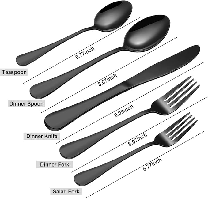 Black Silverware Set for 8, 40 Pieces Stainless Steel Flatware Cutlery Set, Mirror Polished Tableware Kitchen Utensil Set, Include Knives Spoons Forks, Dishwasher Safe (Shiny Black)