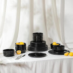 Stone Lain Eden 24-Piece Dinnerware Set Stoneware, Plates and Bowls Set, Dishwasher and Microwave Safe Dish, Dish Set for 8, Black