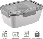 Caperci Large Salad Container for Lunch - Better Adult Bento Lunch Box 68 oz, 5-Compartment Tray, 2pcs 3-oz Sauce Cups, Stackable, BPA-Free (Gray)