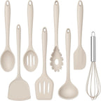 TeamFar 8 PCS Silicone Cooking Utensils - 446°F Heat Resistant Kitchen Silicon Utensils Set, Turner, Spatula, Spoon, Whisk, Kitchen Cooking Gadgets Tools for Nonstick Cookware, Dishwasher Safe-Khaki