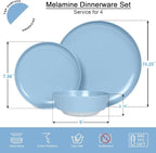 Webbylee 12-Piece Melamine Dinnerware Set for 4 – Unbreakable Plates & Bowls, Lightweight, Two-Tone Blue & Beige, Ideal for Family Meals, Camping, Picnic, Parties