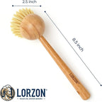 Lorzon 2 Pack Dish Brush with Handle, Bamboo Dish Scrub Brush, Kitchen Brushes for Dishes, Scrubber, Pots, Pans, Sink, Dishwashing Cleaning Brush