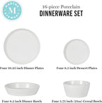 Martha Stewart Selma Chip & Scratch Resistant Dinnerware Set Service for 4 (16pcs) – White Plates and Bowls, Durable Dishwasher and Microwave Safe Dishes Set for Everyday Use