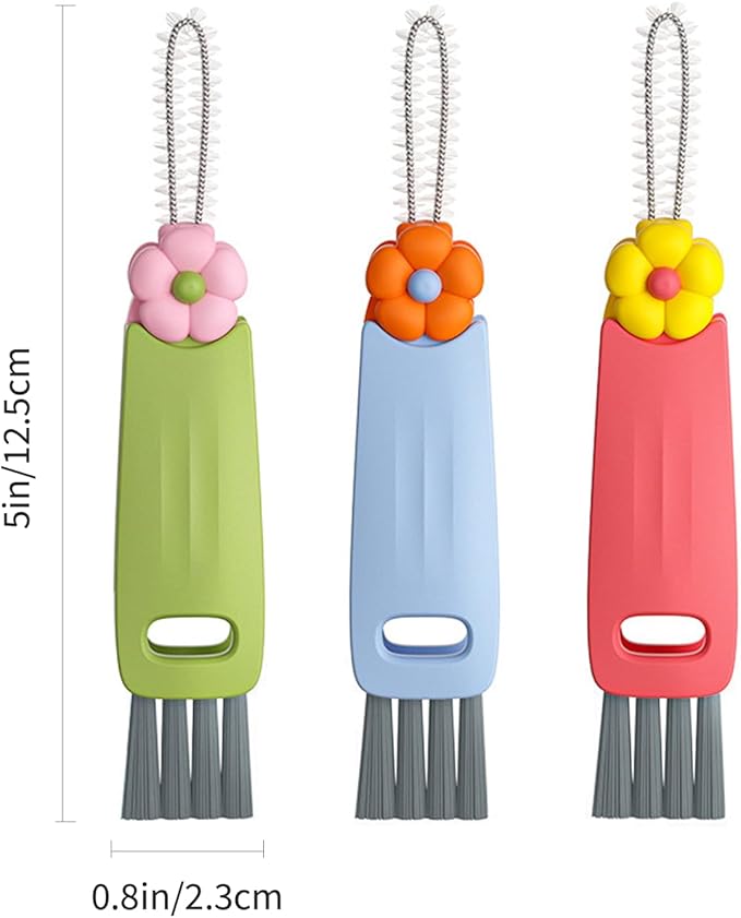 HRXFOZ 3 in 1 Multifunctional Cleaning Brush, Crevice Cleaner for Bottle Gap Tight Spaces, Portable Cup Lid Cleaner (6 PCS)