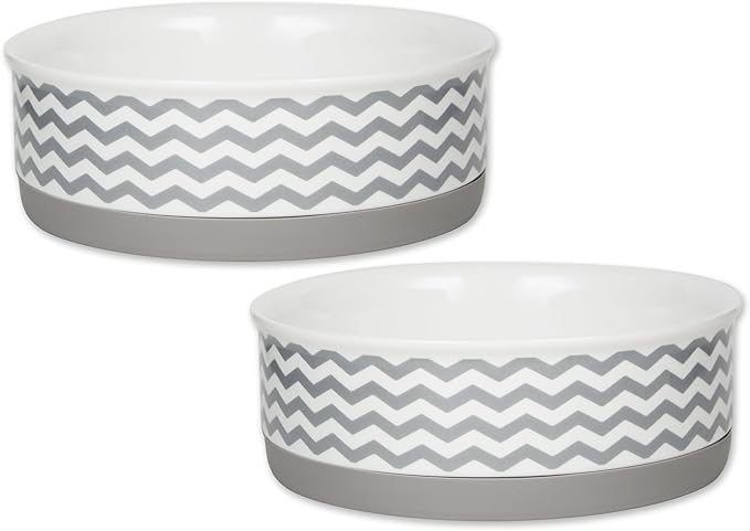 Bone Dry Ceramic Pet Collection Chevron, Medium Set, 6x2, Gray, 2 Piece