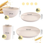 Supernal Wheat Straw Dinnerware Sets,Dish Sets for 8,Plates and Bowls Set Dishwasher Safe,Unbreakable Dinnerware,Reusable Plastic Plates,Beige Color 16pcs Plates, 8pcs Bowls, 8pcs Cups.