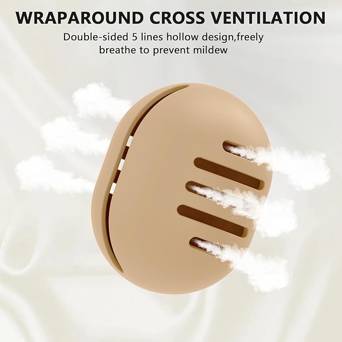 Fauxomor Makeup Sponge Holder,Double-sided 5-line Vented Silicone Beauty Make Up Blender Case for Travel,Shatterproof Make-Up Sponge Travel Case for All Sponges Reuse Easy Carry,Khaki