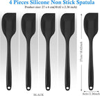 Shappy 4 Pieces Silicone Cooking Spoons 10.6 Inch Heat Resistant Kitchen Spoons for Mixing, Serving and Stirring Upgrade Large Non Stick Basting Utensils, Dishwasher Safe(Scrapers,Black)