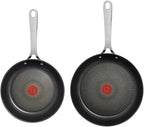 T-Fal x Jamie Oliver Nonstick Coated Stainless Steel Pans 9.5" & 11", Induction Compatible, Oven Safe up to 500°F, Chef's Stainless Steel Skillet, Frying Pan, Silver