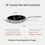 5 Ply Ceramic Non Stick Frying Pans - 10 Inch Stainless Clad Nonstick Skillet, Non Toxic, PTFE & PFOA FREE, Professional Cookware for Induction, All Stoves and Oven up to 650°F
