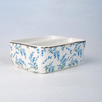 2 Compartments Ceramic Sponge Holder for Kitchen Sink, Cute Floral Countertop Dish Sponges Holder Soap Sink Organizer Farmhouse Caddy Blue Flowers