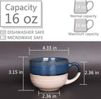 Bosmarlin Large Ceramic Coffee Mug Set of 2, Stoneware Latte Mug for Office and Home, 16 Oz, Dishwasher and Microwave Safe, (Prussian Blue, 2)