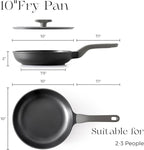 PRICUSIS Nonstick Frying Pan with Lid, 8/10 Inch Skillet with Stay Cool Handle, Fully Coated, Induction Compatible & Oven Safe, 100% Dishwasher Safe, PTFE & PFOA Free（10 Inch, Black Sesame）