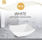 R-kay 6 Pack Square Plastic Serving Bowls - White Plastic bowls 16 Oz - Premium White Bowls Disposable Heavy Duty For Weddings Catering And Birthday parties