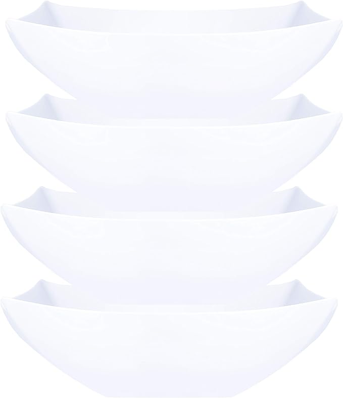 PLASTICPRO Disposable 128 ounce Square Serving Bowls, Party Snack or Salad Bowl, Extra Large Plastic Elegant White Pack of 4