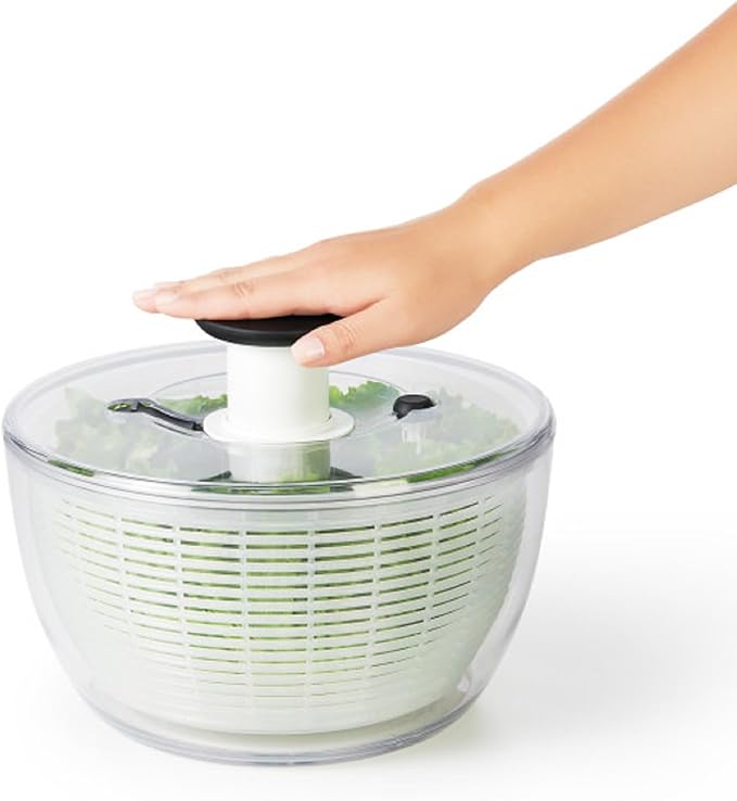 OXO Good Grips Salad Spinner | Lettuce Spinner | Fruit Washer | Fruit Washing Bowl with Strainer | Vegetable Cleaner | Salad Cleaner | Lettuce Washer | 6.22 Quart Capacity (Pack of 4)