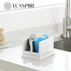 Luxspire Kitchen Sponge Holder, Dish Sponge Holder with with Drain Tray, Marble Sponge Holder for Kitchen Sink, Kitchen Sink Caddy 2 Compartments, Gravel White