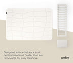 Umbra UDry Dish Drying Rack with Mat – Kitchen Countertop Dish Drainer & Absorbent Microfiber Drying Mat, Foldable Dish Rack Organizer for Plates, Cups & Utensils, Sand