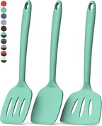 Coukre 3 Pack Silicone Spatula Set, High Heat Resistant, BPA-Free, Fish Spatula, Solid & Slotted Turner for Non-Stick Pans, Flipping Eggs, Pancakes, Fish, Burgers (3, PureAquaGreen)