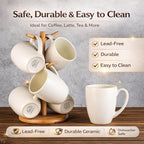 GBhome 16oz Coffee Mugs Set of 6, Large Ceramic Coffee Mugs for Man, Woman, Dad, Mom, Modern Coffee Mugs Set with handle for Tea/Latte/Cappuccino/Milk/Cocoa. Dishwasher&Microwave Safe,ivory