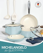 MICHELANGELO Pots and Pans Set Non Stick - Titanium Cookware Set Non Toxic Ceramic Coating, 8-Pcs Nonstick Pots and Pans with Ergonomic Handle, Dishwasher Safe & Induction Compatible, Blue