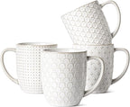 LE TAUCI Coffee Mugs 16 oz,Ceramic Mug Set, Embossment Cups for Latte, Hot Tea, Cappuccino, Mocha, Cocoa, Dishwasher Safe, Suit For Housewarming Wedding- 3.8 inch, Set of 4, Arctic White