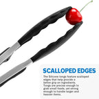 Kitchen Tongs for Cooking, Non Scratch Silicone Tip for Nonstick Cooking Pans, Food Grade Mini Serving Tongs, Pull Lock, Set of 3, Black (BLack, 9 inch)