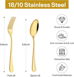 12 Pieces Spoons and Forks Set,Food Grade Stainless Steel Flatware Cutlery Set,6 Forks(6.8 inch)and 6 Spoons(6.6inch)Silverware Set for Home,Kitchen,Restaurant-Mirror Polished & Dishwasher Safe(Gold)