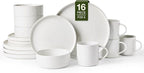 Famiware Nebula Dinnerware Sets with Mugs, Service for 4 (16 Pieces), Fine Stoneware Plates and Bowls Sets, Microwave and Dishwasher Safe Dishes Set, White