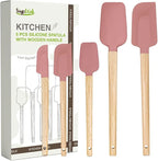 Silicone Spatula Set, Food Grade Rubber Spatula-4 Piece Nonstick Rubber Spatulas, Spoonula, Jar Scraper for Cooking, Baking, Mixing, Frosting - Heat Resistant Up to 600°F (5 Pcs Spatula Pink)