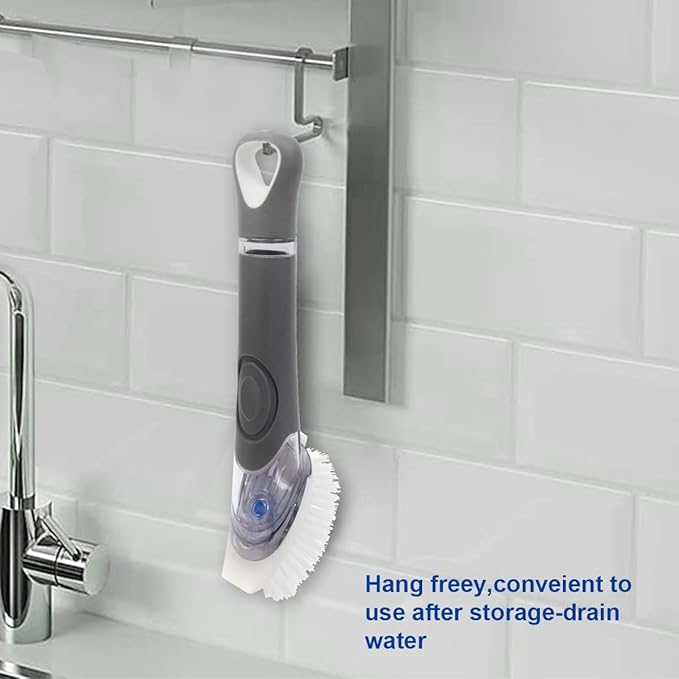 CELOX Soap Dispensing Dish Scrub Brush, Dish Wand for Kitchen, Gray