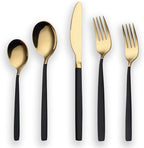 Berglander 20 Piece Titanium Black And Golden Plated Stainless Steel Flatware Set, Handle With Mouth Silverware Set And Cutlery Set Service for 4 (Shiny Black,Shiny Golden)