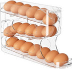 Sotfamily Clear Egg Holder for Fridge, Auto Rolling Egg Dispenser for Eggs 18 Count, FIFO Design, Space-Saving Egg Roller, Organizer, Container, Storage for Refrigerator & Kitchen Countertop(1 Pack)