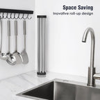 Tomorotec 21" x 15.5" Roll Up Dish Drying Rack Over Sink Drying Rack Sink Cover Kitchen Sink Accessories Gadget Multipurpose Organizer Foldable Stainless Steel Drainer