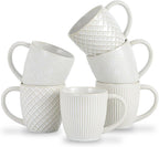 14 oz Embossed Ceramic Coffee Mugs - Set of 6, Artisan Textured Ceramic Coffee Mugs,Lead-Free Microwave & Dishwasher Safe,Coffee Cups for Wedding Housewarming Coffee Lovers