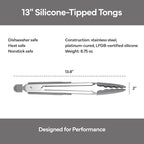 Misen Kitchen Tongs - Dishwasher Safe, Heavy Duty - Precision Silicone-Tipped Grilling Tool - Heat Resistant, Nonstick Safe - Perfect for Serving and Air Frying- 13 Inch | Gray