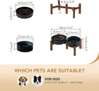 Havniva Ceramic 1.2 Cup Raised Slow Feeder Dog Bowl Set, Elevated 6.1inch Bowl and 7.3inch Dish with Acacia Wood Stand for Small and Medium Dog(2 x Starry Sky+ Stand)