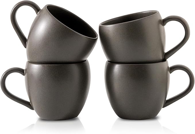 Coffee Mugs Set of 4, Stoneware 18 oz Coffee Mugs for Cappuccino Latte Cocoa and Tea, Ceramic Coffee Cups with Handle,Black Mugs for Housewarming Gifts, Microwave and Dishwasher Safe