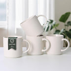 MONITO 16Oz Coffee Mugs Set of 4, Rustic Ceramic Coffee Cups Set with Large Handle, Vintage Striped Stoneware Coffee Mugs for Latte, Cocoa, Tea, Milk, Microwave & Dishwasher Safe, White
