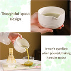 Matcha Set, 8-Piece Ceramic Matcha Bowl & Whisk Kit with Mushroom Pattern, Traditional Japanese Chawan, Bamboo Chasen, Scoop & Sifter, Gift for Tea Lovers, Zen Tea Ceremony Accessories (white)
