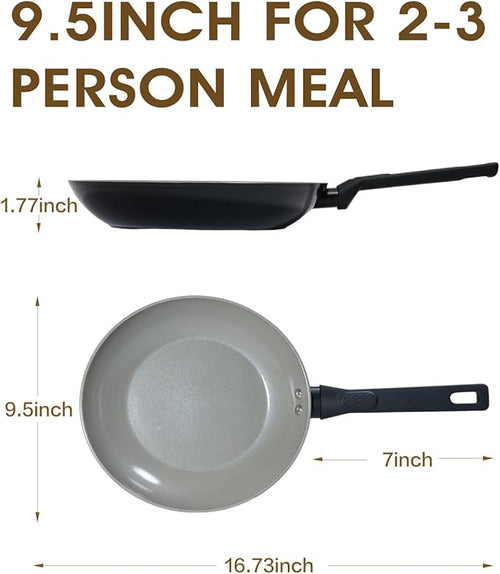 9.5 Inch Nonstick Frying Pan Skillet, Ceramic Frying Pan, Non Toxic Healthy Ceramic Coating, Suitable for All Stovetops, PTFE PFOA PFOS Free, Black