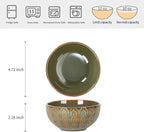 Sureasy 12oz Ceramic Ice Cream Bowls, 4.6 Inch Embossed Dessert Bowls, Small Bowls for Snack, Sauce, Fruits, Microwave and Dishwasher Safe, Set of 4, Green