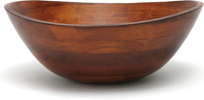 Lipper International 294 Cherry Finished Wavy Rim Serving Bowl for Fruits or Salads, Matte, Large, 13" x 12.5" x 5", Single Bowl