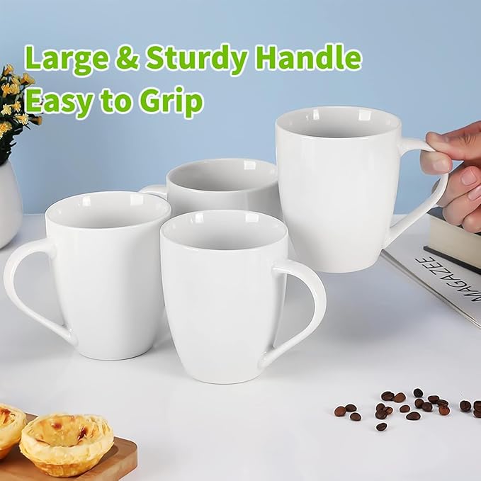 Mfacoy Porcelain Coffee Mugs Set of 6, 13 Ounce Coffee Cups with Handle, Ceramic Tea Mugs for Latte, Hot Tea, Cappuccino, Mocha, Cocoa, Mug Gift Set, Dishwasher and Microwave Safe, White